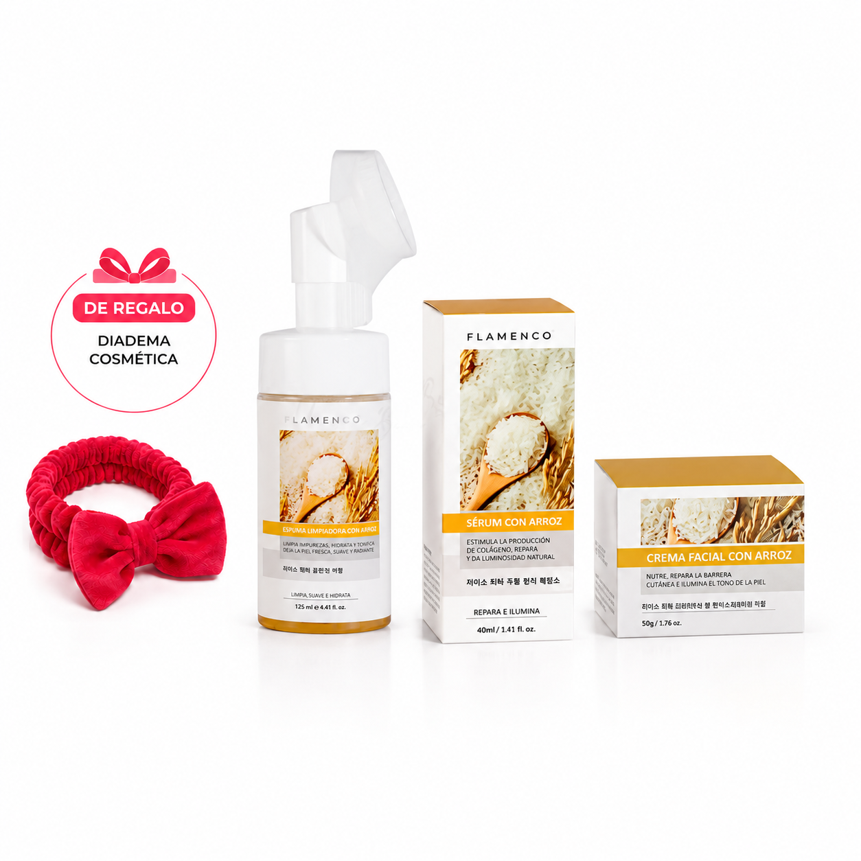Kit Facial Completo de Arroz | Limpiador + Sérum + Crema | Hidratación e Iluminación Profunda