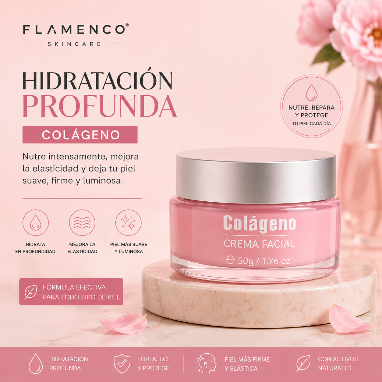 Crema Facial Colágeno Hidratación Profunda Flamenco 50 g